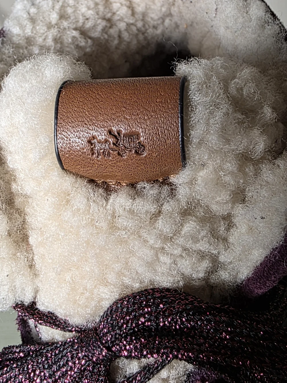 Coach Plum Suede Women's Winter Ankle Boots with Shearling Trim Size 9B